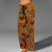 abordables Pantalon uni en coton et lin-Femmes Pantalon en coton et lin Slacks Pantalon palazzo Mode Streetwear Longueur complète Naturel Fleuri Impression Conception à cordon élastique Confortable Extérieur Rue Tenue quotidienne Sortir