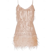 billiga Klänningar-Glada 20-talet 1920-talet Flapper-klänning Klänningar Den store Gatsby Tofs Fjäder Tofs Fjädrar Maskeradkläder Dam Maskerad Bröllop Bröllopsgäst Fest / afton Vuxen Klänning Hemkomstklänningar