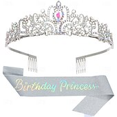 economico Forniture per Festa di Compleanno-set di accessori da 2 pezzi per compleanno principessa - cerchietto e fascia con strass per donne e ragazze