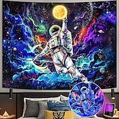 abordables Tapisseries à la lumière noire-Tenture noire lumière Fluorescente dans le noir Fête lumineuse UV réactif Planète Univers Astronaute Psychédélique Nature brumeuse Tapisserie murale Art pour Salon Chambre