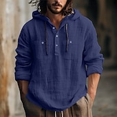 voordelige Straat-Voor heren Overhemd linnen overhemd Zomer overhemd Strand hemd Overhemd met capuchon Effen Casual Dagelijks Zwart Wit blauw Bruin Lange mouw Capuchon Lente zomer Kleding