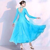 voordelige Ballroom danskleding-Ballroomdansen Kleding Gesplitst Kristallen / Bergkristallen Tule Dames Prestatie Feest Lange mouw Netstof Spandex Imitatiezijde