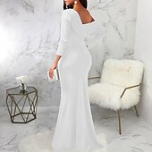 ieftine Rochii Albe Casual-Pentru femei Rochie Lunga Rochie Maxi Rochie de bal Rochie de petrecere Elegant Modă Petrecere Ieșire Fit regulat Simplu Manșon Lung Pe Umăr Negru Alb Roșu Vin Vară