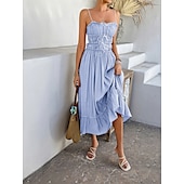 abordables Robes d&#039;été-Femme Robe mi-longue robe blanche Robe casual Robe d&#039;été Robe à enfiler Mode Moderne du quotidien Plage Fin de semaine Standard Plein Sans Manches Bretelles Fines Noir Jaune Bleu Vert Eté