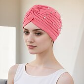 economico Copricapi da cerimonia-Copricapo Misto Poliestere / Cotone Cappello floscio turbanti Casuale Chiesa Con Perline Colore puro Copricapo Copricapo