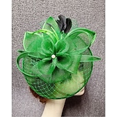 economico Fascinator-Fascinator Cappello a Rete Velato per il Matrimonio Giornata Ladies con Pennacchi di Piume Copricapo