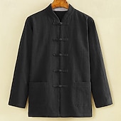 economico Casual da lavoro-Per uomo Camicia camicia di lino Maglietta informale Camicia con bottoni Camicia di cotone Liscio Da mare Hawaiano Nero Blu marino Cachi Manica lunga A fascia Primavera Abbigliamento Tasca frontale