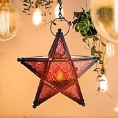 billige Stearinlys og lysestaker-vintage jernkunst stjernelysholderlykt, femspiss hengende vindtett telysholder, dekorativ lyslykt i jernglass for hjem, bar, restaurant og gaveutdeling