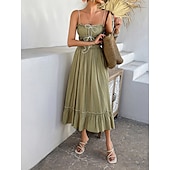 abordables Robes d&#039;été-Femme Robe mi-longue robe blanche Robe casual Robe d&#039;été Robe à enfiler Mode Moderne du quotidien Plage Fin de semaine Standard Plein Sans Manches Bretelles Fines Noir Jaune Bleu Vert Eté