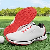 preiswerte Herren Golfschuhe-Herren Performance Golf Sneaker in Weiß mit roten Schnürsenkeln, atmungsaktive Mikrofaser, ideal für Amateurgolfer