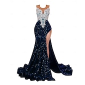 cheap Evening Dresses-Mermaid / Trumpet Evening Gown Elegant Dress Formal Court Train Sleeveless Crew Neck Sequined with Sequin