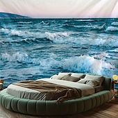 abordables Havstrand Teppe-Landscape Ocean Wave Hanging Tapestry Wall Art Large Tapestry Mural Decor Photograph Backdrop Blanket Curtain Home Bedroom Living Room Decoration