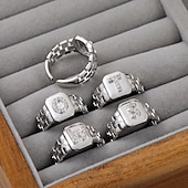 cheap Gifts-Personalized Letter Ring, Gift for Mom, Copper with Zircon Alphabet Ring, Vintage-Style Chain Design, Adjustable Open Band, Minimalist Aesthetic Jewelry for Women