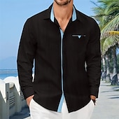 economico camicia da uomo con bottoni-Per uomo Camicia Camicia Estiva Camicia casual Camicia da Spiaggia Camicia con Bottoni Nero Bianco Azzurro cielo Kaki Grigio Manica Lunga Semplice Bavero Vacanza Camicia hawaiana Tasca Abbigliamento