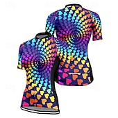 abordables Women's Jerseys-Women's Cycling Jersey Heart Gradient Short Sleeve Bike Tee Tshirt Jersey with 3 Rear Pockets Mountain Bike MTB Quick Dry Anatomic Design Wicking Breathable Sports Blue Purple Clothing Apparel