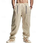baratos Clássico-Homens Calças de linho Calças Calça verão Calças de praia Patchwork Com Cordão Perna reta Tecido Conforto Respirável Comprimento total Casual Diário Feriado Moda Estilo Clássico Preto Branco