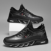 billiga Herrsneakers-robusta utomhusskor för män i brun och svart, slitstark konstläderkonstruktion med sicksacksula för bättre grepp
