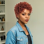abordables Perruques de qualité supérieure-Perruque Synthétique Frisé Jerry Tissage bouclé Coupe Pixie Coupe Asymétrique Fabriqué à la Machine Perruque 10 pouces A1 Cheveux synthétiques Femmes Classique Dégradé de couleur Cheveux Mèches