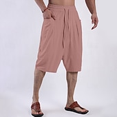 baratos Clássico-Homens Calças Capri Shorts de linho Shorts de verão Shorts de praia Bolsos Com Cordão Cintura elástica Tecido Conforto Respirável Comprimento da panturrilha Ioga Diário Feriado Moda Estilo Clássico