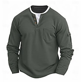 cheap Men's Casual T-shirts-Men's T Shirt Tee Tee Top Long Sleeve Shirt Long Sleeve Henley Spring Fall Plain Fashion Designer Basic Pockets 2 in 1 Vacation Street Going out Navy Blue Top Tee for Men