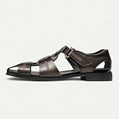 cheap Premium Leather Sandals-Luxury Men&#039;s Brown Leather Fisherman Sandals - Elegant Dress Footwear with Woven Straps