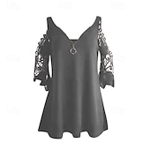 preiswerte Damen Einfache Oberteile-Damen Bluse Einfach Modern Lässig Dreiviertelarm V Ausschnitt Normale Oberteile Täglich Ausgehen Reißverschluss Ausschnitt Schwarz Weiß Rosa Blau Grau Sommer