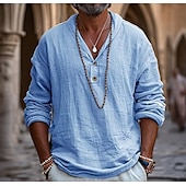 cheap Tops-Retro Vintage Medieval Renaissance Shirt Pirate Viking Solid Color Men&#039;s Pirate Halloween Carnival Vacation Casual Daily LARP Adults&#039; Shirt Spring &amp; Summer