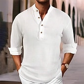 economico Camicie Popover da Uomo-Per uomo Camicia Camicia Estiva Camicia casual Camicia da Spiaggia Camicia con Bottoni Nero Bianco Azzurro cielo Manica Lunga Semplice Colletto Mao Vacanza Camicia hawaiana Bottonato Abbigliamento