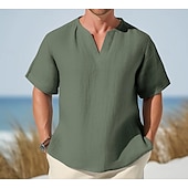cheap Cotton Linen T-shirts-Men&#039;s Tee Top Linen T-Shirt Short Sleeves V Neck Summer Plain Fashion Designer Basic Soft Vacation Street Casual Daily Light Blue White Pink Top Tee for Men