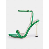 ieftine balul de absolvire-sandale stiletto cu bretele din piele lăcuită verde – tocuri înalte elegante pentru evenimente și nunți elegante