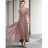 voordelige Vloerlengte-A-Line Moeder van de Bruid Jurk Bruiloft Gast Elegante Plus Size Hoge Lage V Hals Asymmetrische Enkel Lengte Chiffon Kant Halve Mouw Met Beading Applicaties 2025 gratis maatwerk