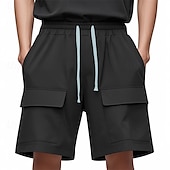 baratos Clássico-Homens Bermuda Cargo Shorts de verão Bermudas Shorts casuais Com Cordão Bolso multi Perna reta Tecido Respirável Pavio Humido Comprimento do joelho Ao ar livre Casual Corrida Moda Roupa de rua Preto