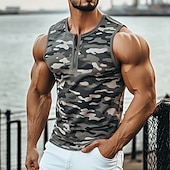 abordables Camisetas sin mangas de gimnasio-Hombre Camiseta sin mangas Henley Shirt Top Camisa sin mangas Sin Mangas Cuello redondo Verano Color Camuflaje Moda Design Músculo Cremallera Exterior Noche Gimnasia Verde Trébol Camiseta superior