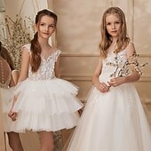 levne Dívčí květinové šaty-Šaty pro květinovou družičku Dívčí Formální šaty Princeznovské šaty Šaty pro první přijímání Večerní šaty Svatební Párty Princeznovské Sladký Velikonoce Karneval Nabírané šaty Pevná barva Bez rukávů