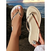 economico Infradito da Vacanza-infradito da donna con cinturino metallico – sandali da spiaggia minimalisti con suola ammortizzata, stile estivo casual per le vacanze, la piscina e l&#039;uso quotidiano