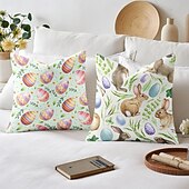 cheap Holiday Cushion Cover-Easter Rabbit Eggs Decorative Toss Pillows Cover 1PC Soft Square Couch Cushion Case Pillowcase for Bedroom Livingroom Sofa Chair