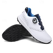 cheap Men&#039;s Golf Shoes-Men&#039;s Modern White Golf Shoes with Blue Detailing, Lace-Up Design, Breathable Upper, Perfect for Professional Golfers