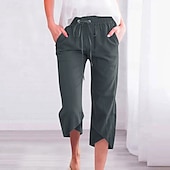 billiga Byxor-Dam Capribyxor Byxor av linne i bomull Byxor Streetwear Ledigt Vadlängd Naturlig Slät Ficka Elastisk dragsko-design Mateial som andas Mjuk Microelastisk Ledigt Dagliga kläder Svart Vit Mörkgrå Kaki