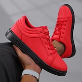 cheap Casual Sneakers-Men's Red Leather Sneakers with Sleek Design - Bold Casual Streetwear for Everyday Comfort