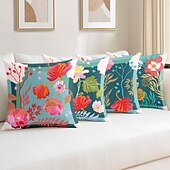baratos estilo floral e plantas-Capa de Almofadas Decorativas de Flores 1PC Capa de Almofada Quadrada Macia para Sofá Capa de Almofada para Quarto Sala de Estar Cadeira