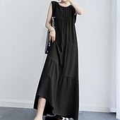 levne Šaty-Dámské Dlouhé šaty Maxi šaty Šaty inspirované plátnem Volnočasové šaty Módní Klasické Moderní Dovolená Jdeme ven Víkend Běžný Bez vzoru Bez rukávů Tričkový Černá Trávová zelená Šedá Léto