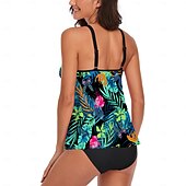 abordables Robes de bain-Femme Maillots de Bain Tankini Maillot de bain Hawaïen Magnifique Fleur Feuilles Sans Manches Maillots de bain
