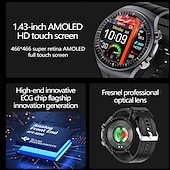 abordables Montres connectées-iMosi ET488 Montre intelligente 1.43 pouce Smartwatch Montre Connectée Bluetooth ECG+PPG Surveillance de la température Podomètre Compatible avec Android iOS Femmes Hommes Appels Mains Libres Étanche