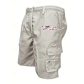 cheap Classic-Men&#039;s Cargo Shorts Shorts Summer Shorts Drawstring Elastic Waist Multi Pocket USA Flag Comfort Wearable Knee Length Outdoor Sport Daily Fashion Casual Black Navy Blue