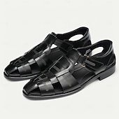 cheap Premium Leather Sandals-Luxury Men&#039;s Brown Leather Fisherman Sandals - Elegant Dress Footwear with Woven Straps