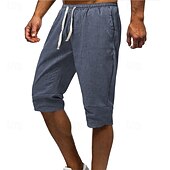 economico Classico-Per uomo Shorts Shorts di Lino Pantaloncini Estivi Shorts da Spiaggia Tasca Coulisse Elastico in vita Semplice Comodità Traspirante Lunghezza al polpaccio Vacanza Ferie Spiaggia Hawaiano Boho Nero