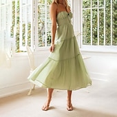 economico Abiti da vacanza-Per donna Abito Midi Abito da laurea Abito Sottoveste Moda Moderno Compleanno Data Uscire Vestibilità regolare Semplice Senza Maniche Spalline sottili Arancione Verde Estate