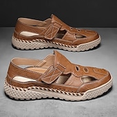 voordelige Buitensandalen-Bruine kunstleren outdoor sportsandalen voor heren met ademende perforaties en duurzame grip voor wandelen en trekking