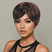 abordables Pelucas sintéticas de moda-Pelucas sintéticas Recto Heterosexual Corte asimétrico Flequillo recto Hecho a Máquina Peluca 10 pulgadas A1 Pelo sintético Mujer Fresco Clásico Cómodo Múltiples colores