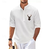 economico camicie casual da uomo-Per uomo Camicia popover Camicia Estiva Camicia casual Camicia da Spiaggia Camicia a maglia a nido d&#039;ape Nero Bianco Blu Azzurro cielo Grigio scuro Manica Lunga Renna Motivo Collo alla coreana Henley